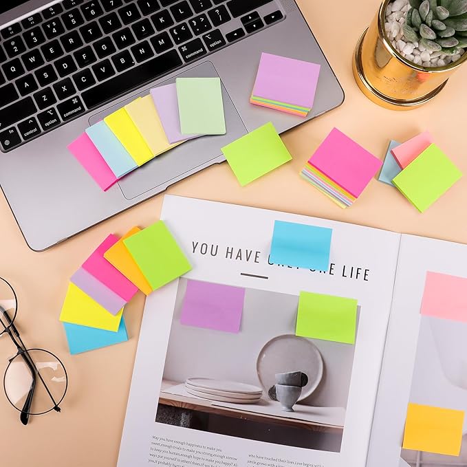 (60 Pack) Sticky Notes 1.5x2 Inches, 12 Bright Colors Self-Stick Note Pads Premium Mini Sticky Notes, Bulk Sticky Notes Pads for School, Office, Home