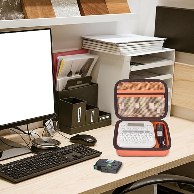 Case Compatible with Brother P-Touch PTD220 210 Home/Office Everyday Label Maker, Storage Holder Carrying Organizer for Label Tapes, AC Adapter, Charging Cables (Box Only) -Orange