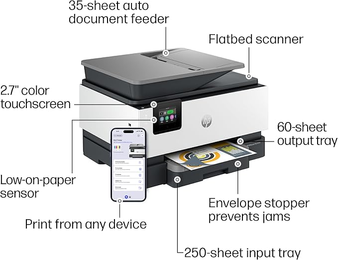 HP OfficeJet Pro 9125e Wireless All-in-One Color Inkjet Printer, Print, scan, copy, fax, ADF, Duplex printing best-for-office, 3 month Instant Ink trial included, AI-enabled (403X0A)