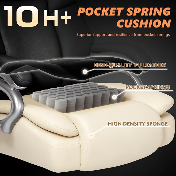 500lbs Big and Tall Office Chair with Gel Seat Cushion,Heavy Duty Office Chair for Heavy People, High Back Executive Computer Chair with Adjustable Lumbar Support, Dual Rubber Wheel