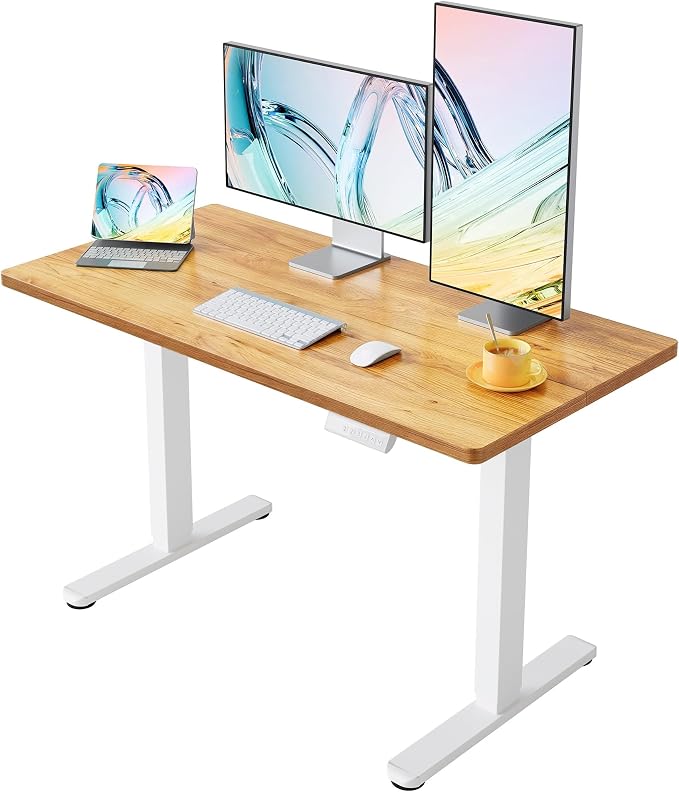HUANUO 55x28 Inch Electric Standing Desk, Adjustable, Light Vintage Brown | 176 Lbs Capacity, Smooth Home Office Desk, 4 Memory Presets & Headphone Hooks, 28.3–46.5 Inch Height Range, Easy to assemble
