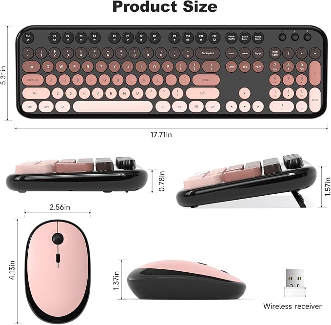 MOFII Wireless Keyboard and Mouse Combo, Full Size 2.4G Retro Round Computer Keyboard and Mouse Set, Plug and Play, for Windows, Computer, Desktop, PC, Notebook - (Lovely BlackBerry Gradient)