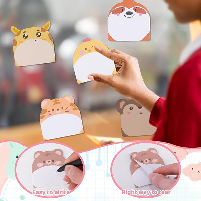 48 Pads 960 Sheets Cute Sticky Notes, Kawaii Fun Animal Sticky Notes Mini Cartoon Notes Pads Bulk Memo Self Adhesive for Home Office School Party Supplies