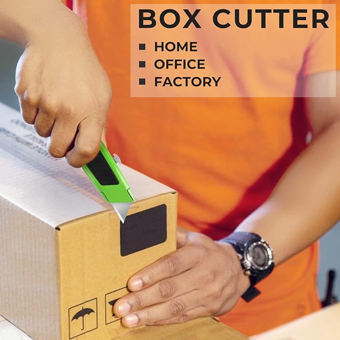 2 Pack Box Cutter Utility Knife with Extra 10 SK5 Blades & Anti-slip Rubber Handle, Box Cutter Retractable, Portable Box Opener Razor Knife for Home Office Construction