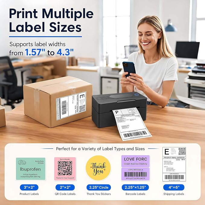 GBNONPLN Bluetooth Thermal Shipping Label Printer, 4x6, Matte Black | Wireless, For Small Business, Compatible with Android, iPhone, Windows & Mac, Widely Used for Amazon, Etsy