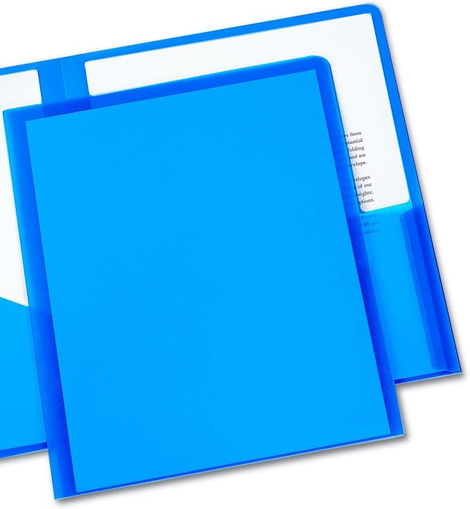 Avery Translucent Two Pocket Folder, Water Resistant, Holds up to 20 Sheets, 1 Blue Folder (47811) (Pack of 2)