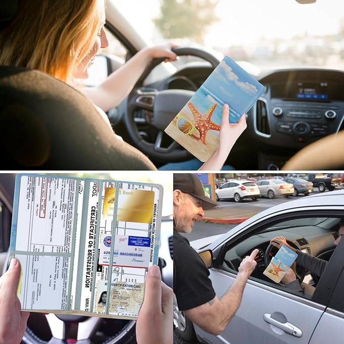 2Pack Leather Car Registration and Insurance Card Holder, Car Document Holder for Cards License with Magnetic Shut(Blue+Orange)