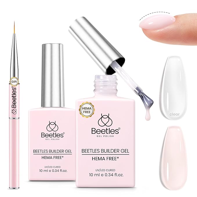 Beetles Builder Gel for Nails HEMA & TPO FREE-2 Colors Clear & Jelly Nude Building Gel with Nail Brush,Strengthening Nails Building Apex & Extension for Beginner DIY UV Nail Salon at Home,Peach Skin