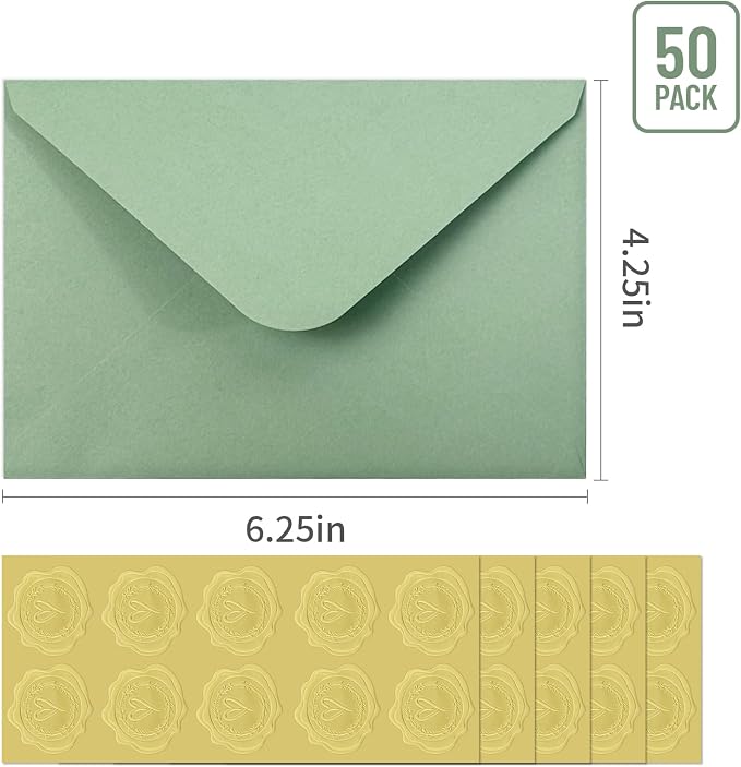 50 PCS Sage Green Colorful A4 Envelopes,4x6 Envelopes for Invitations | 4x6 Envelopes for Greeting Cards, Great for Invitations, Wedding Invitation, Birthday, Baby Shower, Graduation