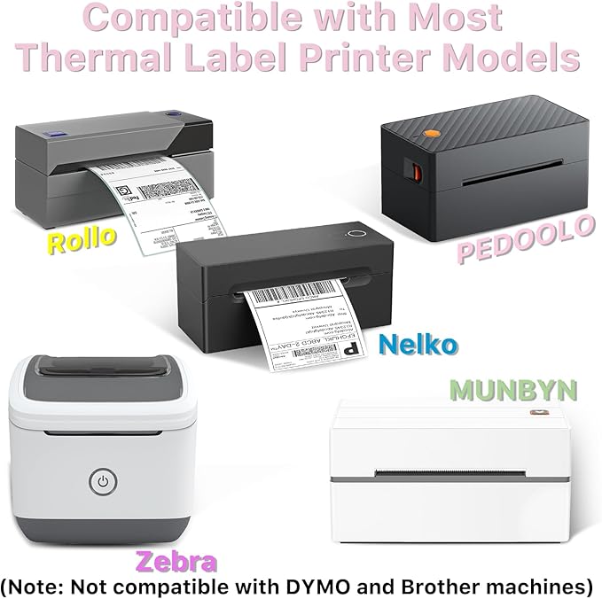 Square Thermal Label Stickers, 2"x2" (50.8mm x 50.8mm) Compatible with Multiple Thermal Printers Self-Adhesive Square Direct Strong Adhesive Thermal Labels, Pink, 500 Sheets/Roll