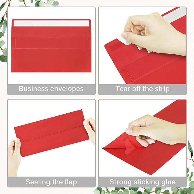100 Pack #10 Red Envelopes Letter Size Self Seal Business Envelopes | Security Mailing Envelopes, 4 1/8 x 9 1/2 Inches