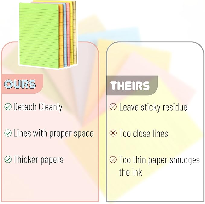 Mr. Pen- Lined Sticky Notes 4x6, 6 Pads, 45 Sheets/Pad, Pastel Color, Sticky Notes with Lines, Ruled Post Stickies, Stocky Notes for Bible Journaling