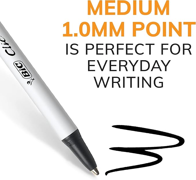 BIC Clic Stic Black Retractable Ballpoint Pens, Medium Point, 24-Count | 1.0 Mm Tip Size | Break-Resistant Clip | Comfortable Round Barrel | Reliable for Office or Home Use