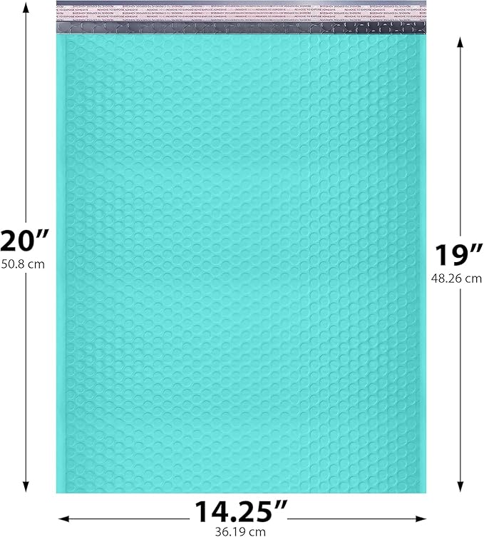 Teal Poly Bubble Mailers 14.50x20 Inch #7 | Self Seal Large Padded Envelopes | Air Cushioned Bubble Mailer | Usable Size 14.25x19 Inch | Waterproof Lightweight Mailing Shipping Bags | 100 Pack