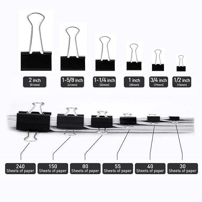 Binder Clips, 48 Pack, 2 Inch, Black, Non-Standard 51mm, Extra Large Binder Clips, Paper Binder Clips, Binder Clips Extra Large Size, Extra Large Paper Clips, Office Clips