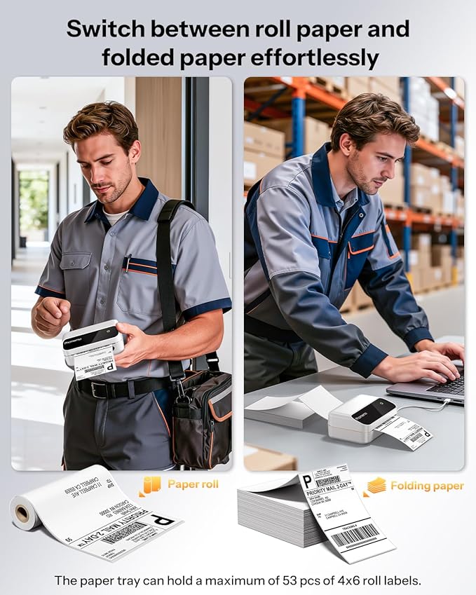 Phomemo Thermal Label Printer, Bluetooth 4x6 Shipping Label Printer for Small Business, Portable Wireless Thermal Printers for Shipping, Barcode, Logo, 4 Inch Label Maker Compatible with Phone & PC