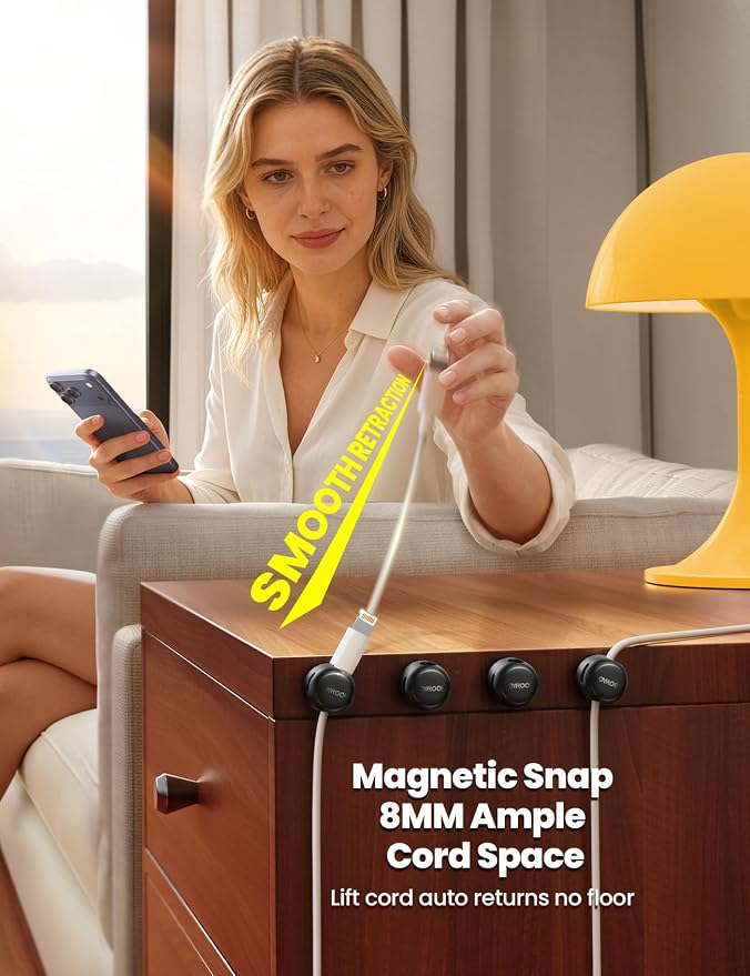 JOYROOM 8 Pack Magnetic Cable Clips, 360° Swivel Cord Organizer Wire Holder | Strong Adhesive Rotatable Cable Management Accessories for Home Nightstand Phone Charger Car Wall Office Desk Organization