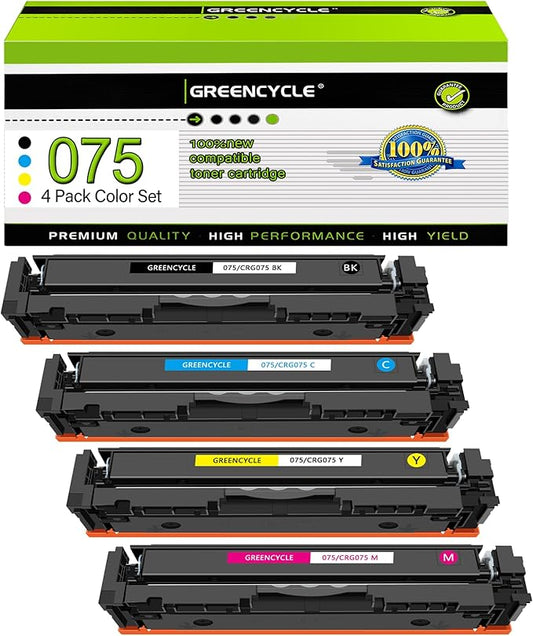 greencycle 075 Toner Cartridge Compatible Replacement for Canon 075 CRG075 Works for Canon Color imageCLASS MF662Cdw MF663Cdw MF665Cdw LBP646Cdw LBP647Cdw LBP640 MF660 Printer(Bk/C/Y/M 4-Pack)