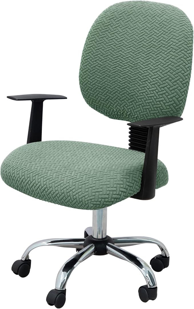 MIFXIN Computer Office Chair Cover Stretch Elastic Slipcover 2 Piece Stretchy Jacquard Computer Chair Seat Covers Protector for Home Office Rotating Chair, Only Covers, NO Chair (Green)