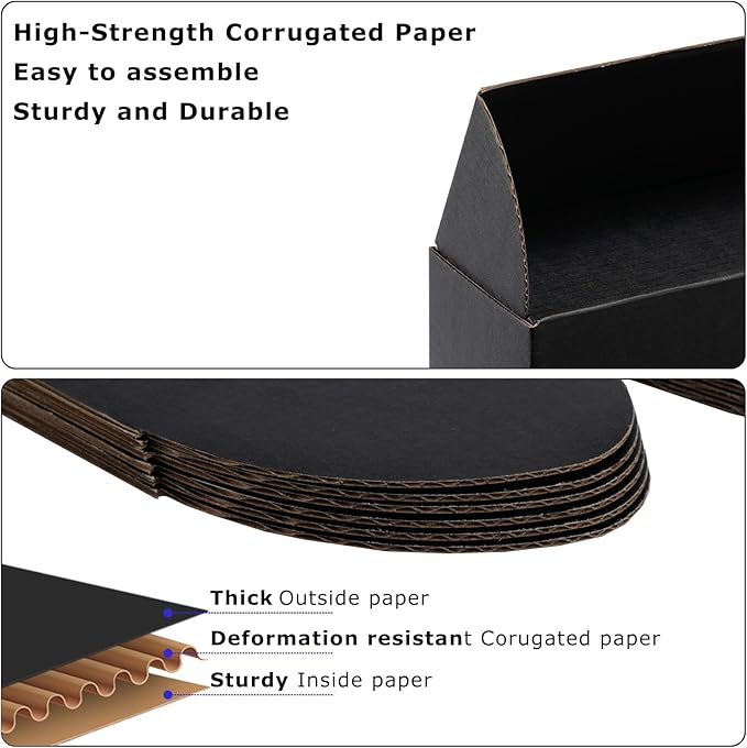 13x10x2 inch Black Shipping Boxes for Small Business- Set of 25 | Sturdy ECT 32 Corrugated Cardboard Mailer Boxes, Easy Assemble for Packaging, Mailing, Gift