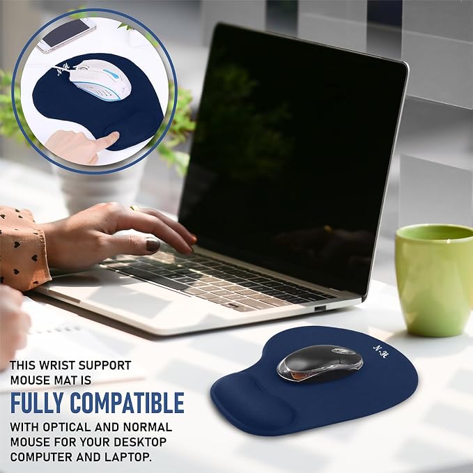 Ergonomic Mouse Pad with Wrist Rest, Gel Wrist Support Mousepad, Pain Relief Laptop Computer Mouse Pad, Non-Slip Mouse Pads for Home & Office (Blue, Regular)