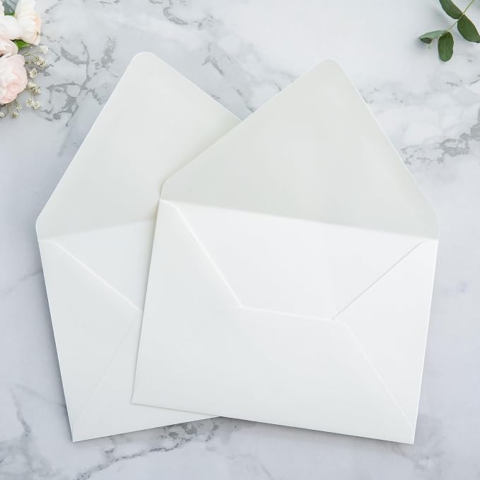 PONATIA 50PCS A7 Euro Flap Envelopes, 5.25 x 7.25'' Liner Envelope For 5x7'' Weddings Invitation Cards, Christmas Gift Cards, Acrylic Invitations, Photos (Ivory (No Liner))