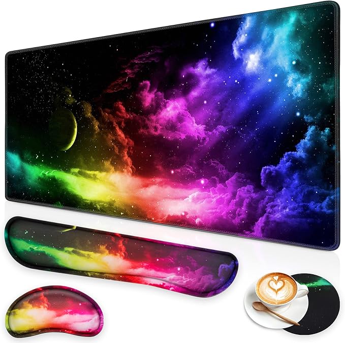 Canjoy Desk Mat with Keyboard and Mouse, Desk Pad with Wrist Rest Support | 4-in-1 Big Large Mouse Pad(35.4×15.7in) + Keyboard Wrist Rest + Coaster, Extended Keyboard Mat Computer Desk Pad Memory Foam
