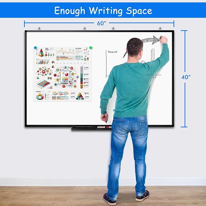 Maxtek White Board Dry Erase 60x40, Large Magnetic Dry Erase Board for Wall | Foldable Aluminum Presentation Wall-Mounted Marker Board with a Long Pen Tray for School, Classroom, Office, and Home, Black