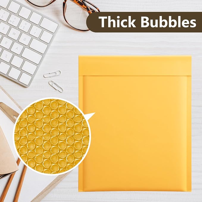 UCGOU Kraft Bubble Mailers 5x8.6" Usable Size 5x7" 100 Pack Yellow Padded | Self Seal Waterproof Padded Envelopes,Tear Resistant Bulk Shipping Bags for Mailing Jewelry Makeup Small Business