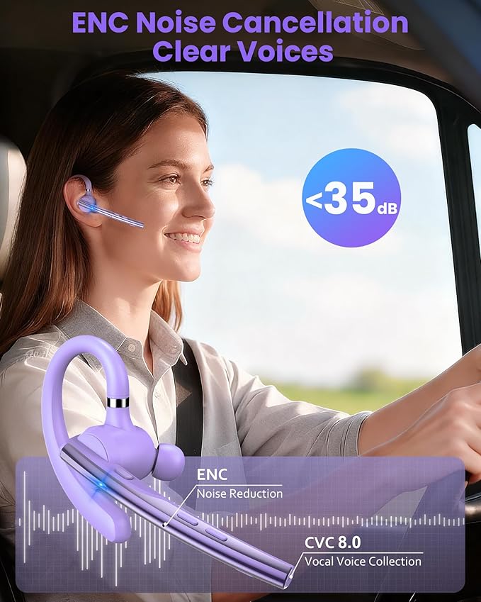 New Bee Bluetooth Headset V5.1 72H Talk Dual Mic with Mute Button for Business, Wireless Hand-Free Bluetooth Earpiece with 500mAh Charging Case for Cell Phone Calls Trucker Driver