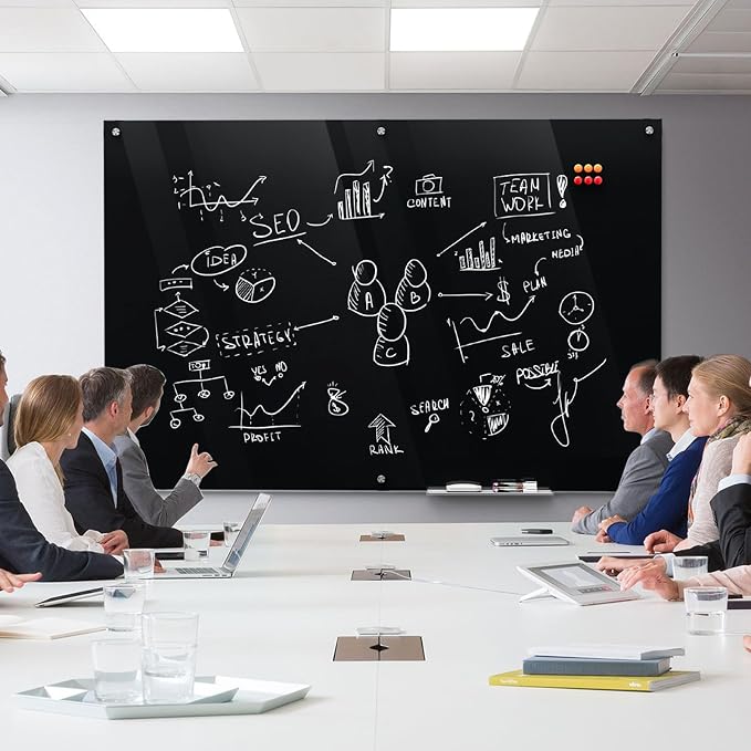 MaxGear 72" x 48" Glass Whiteboard Wall Mounted for Office Home Classroom | Magnetic Glass Dry Erase Board, Tempered Glass, Steel Backed, Non-Porous Surface, Frameless Design, Hardware Included
