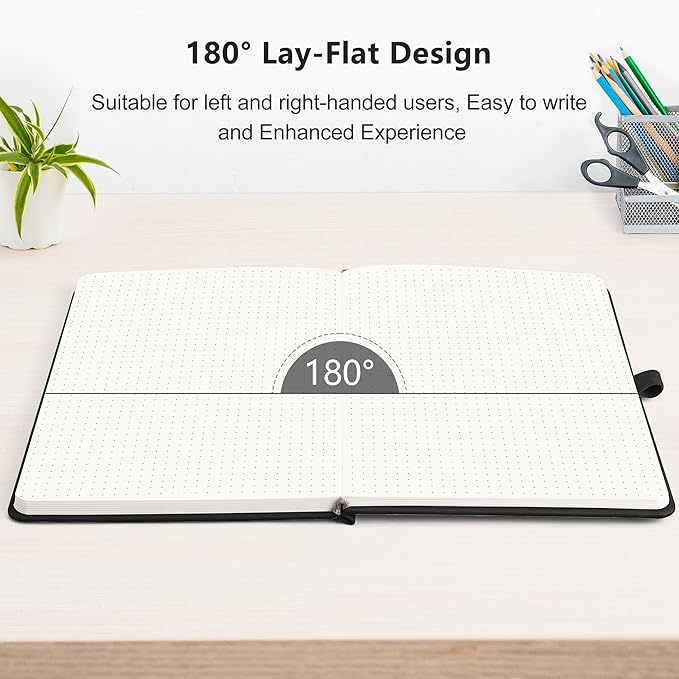 RETTACY Dotted Journal Notebook, 2-Pack, 160 Numbered Pages per Pack, A5 Medium Size (5.7'' x 8.3''), 120 GSM Thick Paper, Leather Hardcover, for Journaling, Planning, Tracking (Black & Black)