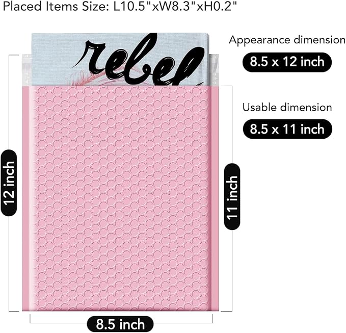 Fuxury Bubble Mailers 8.5x12" Large Padded Envelopes 40 Pack Usable 8.5x11" | Seal Seal Bubble Envelopes Strong Adhesion Padded Mailers for Mailing Books Magazines Clothes Small Business, Light Pink #2