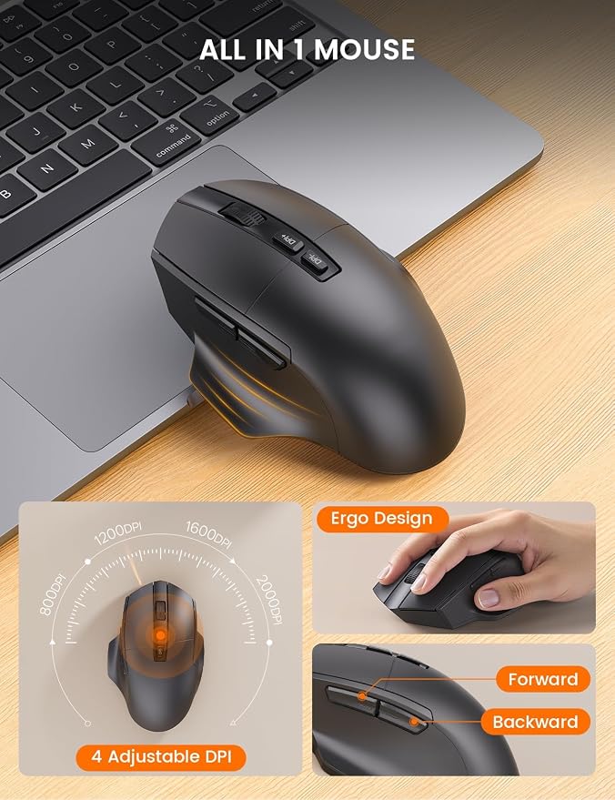 Ergonomic Wireless Keyboard and Mouse Combo with Wave Key | Leather Soft Palm Rest, Rechargeable, 4-Level DPI, Phone Holder, 2.4GHz, MA22 Plus Full Size Set for PC, Laptop, Windows, Mac