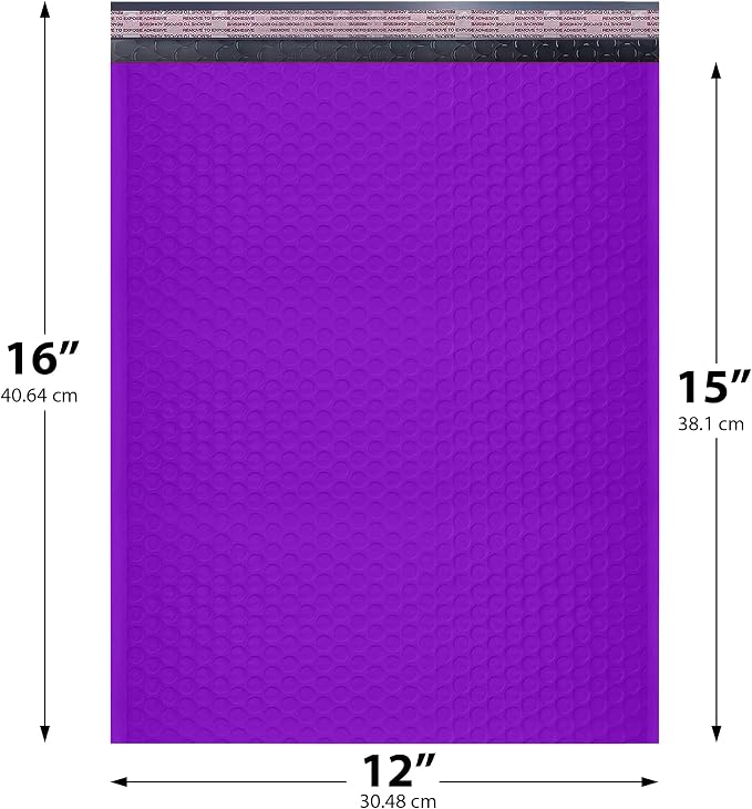 Purple Bubble Mailers 12x15, Self Seal Poly Padded Envelopes, 100 Pack | Holds Clothing & Bulk Items, No Tape Needed, Cushioned Protection, Water-Resistant Poly, Bulk Pack for Small Business