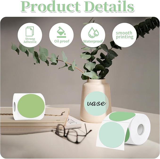 Thermal Label,3 Inch Green Gradient Round Thermal Printer Sticker,Self-Adhesive Round Direct Thermal Labels,Thermal Stickers for DIY Logo Design,Name Tag (300 Labels/1 Roll)