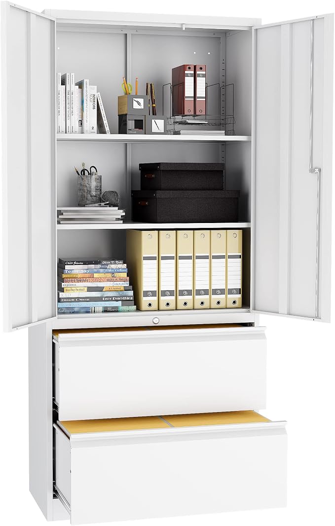 Fesbos Metal Steel Storage Cabinets with Lockable Drawers and Doors Lateral File Cabinets Steel Metal Filing Lockers for Home Office Hanging Files Letter/Legal/F4/A4 Size