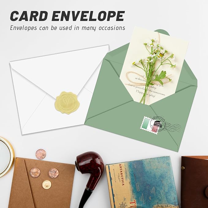50 Pack 4x6 Envelopes Green A4 Envelopes for Invitations envelope with sticker, Printable, Self Seal for Weddings, Invitations, Photos, Postcards, Greeting Cards, Mailing（sage-green）