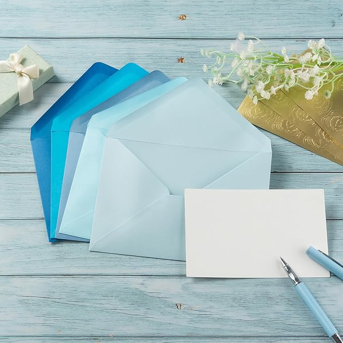 50 Pack Colored A7 Invitation Envelopes 5x7 Blue, 5 1/4 x 7 1/4 in | 5 Colors Envelopes with Gold Stickers For Cards and Invitations