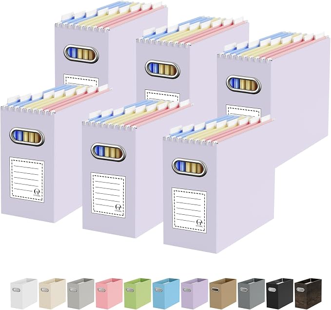 Portable Collapsible Cardboard File Box with Handle for Letter-Size | 6-Pack. Stainless Steel Handle. Label Stickers Included. Fits Letter Folders (Not Included). Home, Office, School, Dorm, Tax.