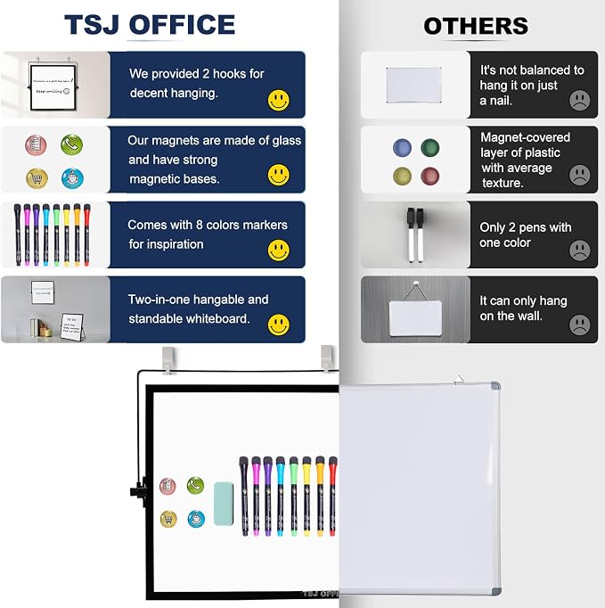 Small White Board - 10 X 10 Inches Black Framed Dry Erase Board | Magnetic Desktop Whiteboard Stand 360 Degrees Revolving Double Sided for Office, Home, School, with Hooks for Wall