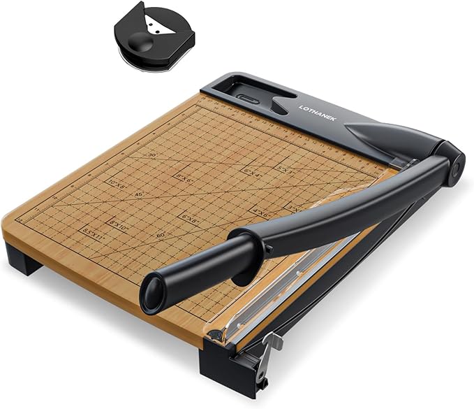 12 inch Wood Guillotine Paper Cutter, Heavy Duty Wood Base Paper Trimmer with 12-16 Sheets Capacity Paper Cutting Board for Classroom, Crafting, Cardstock, Art Projects (Gray)