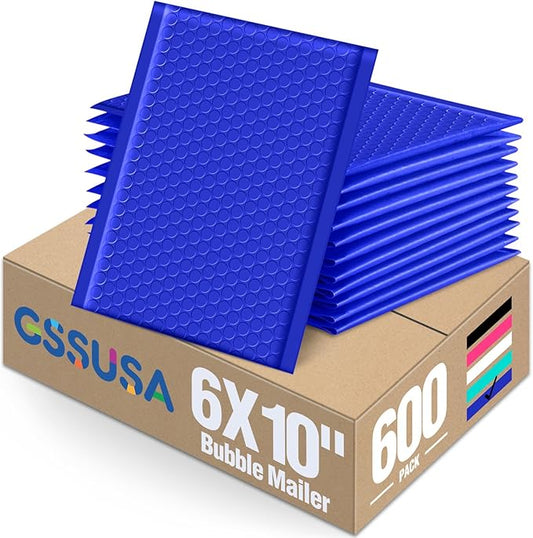 GSSUSA Bubble Mailers 6x10 Inches Padded Envelopes 600 Pack Usable Size 6x9" Small Envelope Bags Shipping Bag Bulk Pack Self Seal Package Mail Packing Business Supplies, Royal Blue