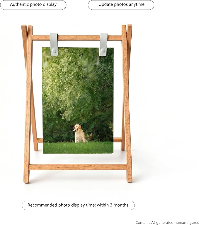 Natural Wood A-Frame Photo Frame set, Freestanding Stand for 4x6 5x7 Photos | Creative Minimalist Wooden Tabletop Photo Holder Set, Picture Stand for Family Photos, Desk, Office, Home & Bedroom Decor