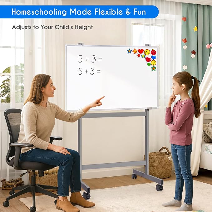 Maxtek Mobile Whiteboard Stand with Wheels, Stand Only, No Drill (Grey) | Height Adjustable Dry Erase Boards, No Drill Setup, Rolling Easel Frame for Home, Office, Homeschool,Classroom