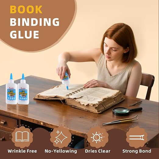 Book Binding PVA Glue – PH Neutral, Acid-Free Tacky Adhesive for Hardcover, Paperback, Bible & Journal Repair – Dries Clear, Flexible & Strong – 3.38 Fl Oz (100ml)