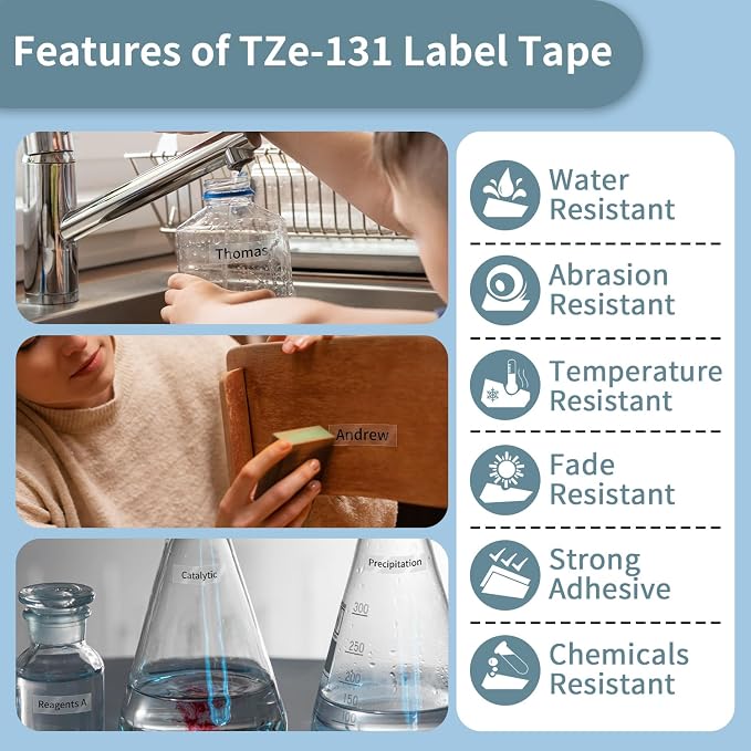 Compatible with Brother Label Maker Tape Clear TZ Tape 12mm 0.47 Laminated | TZe-131 TZ131 P Touch Label Tape Black on Clear for PTouch PT-D210 H110 H103w D220 D410 Refills, 1/2 Inch 26.2 Ft, 3-Pack