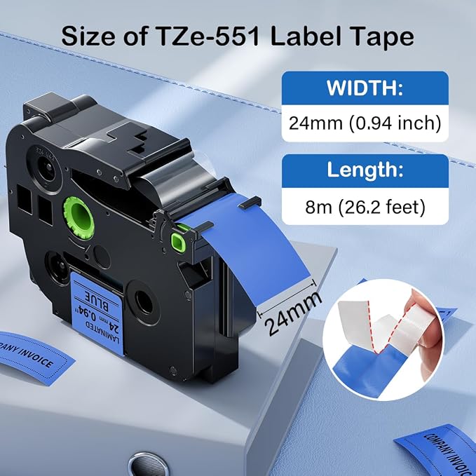 24mm Label Tape Blue TZe-551 Replace for Brother P Touch Label 1 Inch | Compatible with TZe TZ Tape 24mm 0.94 Laminated TZe551 for Brother PT-D600 PT-D610BT PT-P710BT P700 P750W, 4-Pack