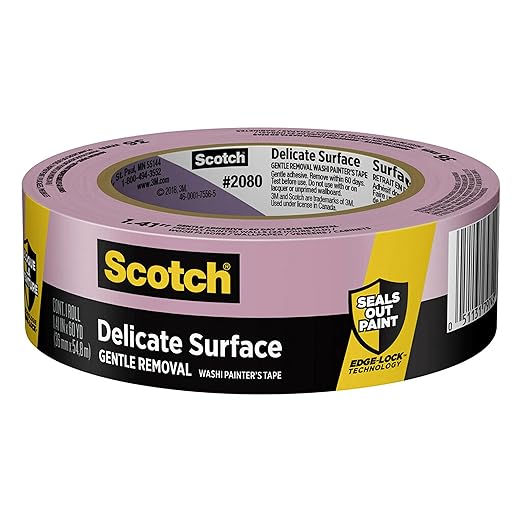 Scotch Delicate Surfaces Painters Tape, 1.41 in x 60 yd, Damage-Free Painting Prep, Protect Delicate Surfaces, UV & Sunlight Resistant, Solvent-Free Adhesive, Indoor Masking Tape, 1 Roll (2080-36EC)