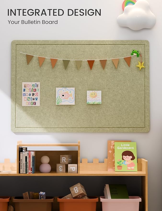 Fluxynara 35.4" x 23.6" Bulletin Board, Olive Green | Cork Board Alternative with 12 Removable Adhesive Tabs, Foldable Felt Pin Board for Home, Office, Classroom & Dorm
